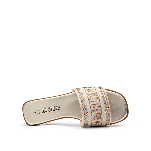Square Toe Flat Slide Sandals - GOLD-RHINESTONE - 4